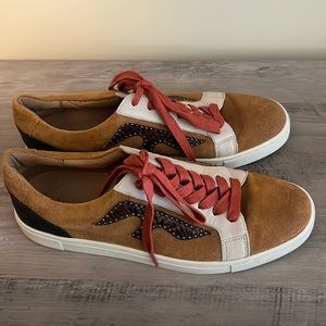 Frye logo patch leather and suede sneakers